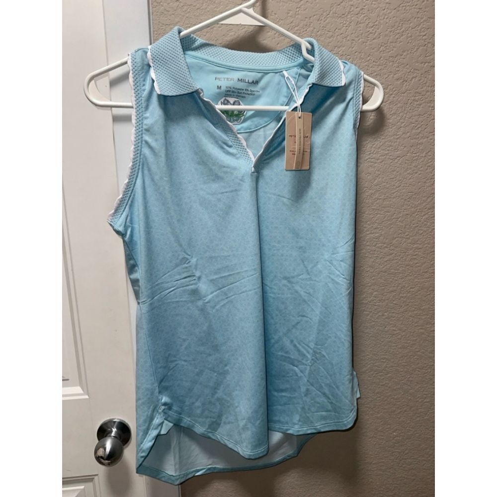 NWT Peter Millar Geo Print Opal Sleeveless Stretch Jersey Polo 
Jersey Polo - Picture 2 of 9